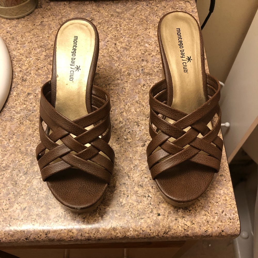 Brown wedge sandals